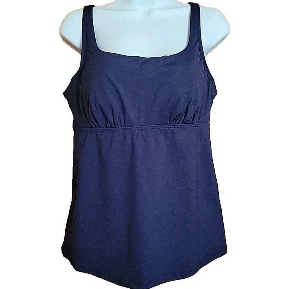 Swim Top Navy 12 Square Neck Underwire Solid Women's Lands' End MED S902